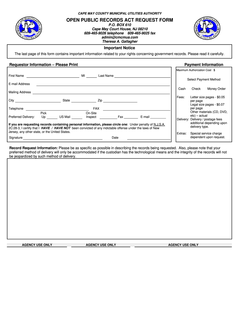 Cape May County Opra Form