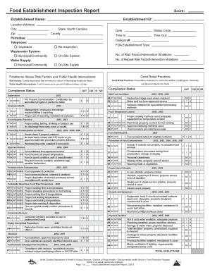 EHS 4007 Food Establishment Inspection Report Environmental  Form
