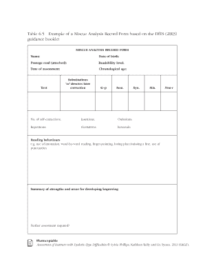 Miscue Analysis Template  Form