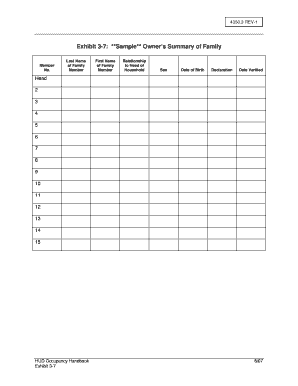 Hud Family Summary Sheet  Form