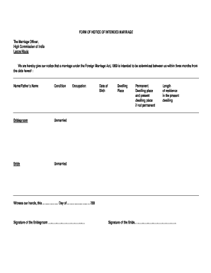 Notice of Intended Marriage Form PDF