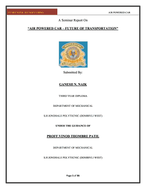 Air Powered Car Seminar Report  Form