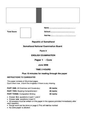 Somaliland Exam Papers PDF  Form