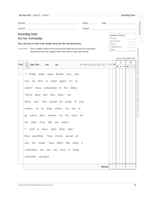 The New Girl Running Record  Form