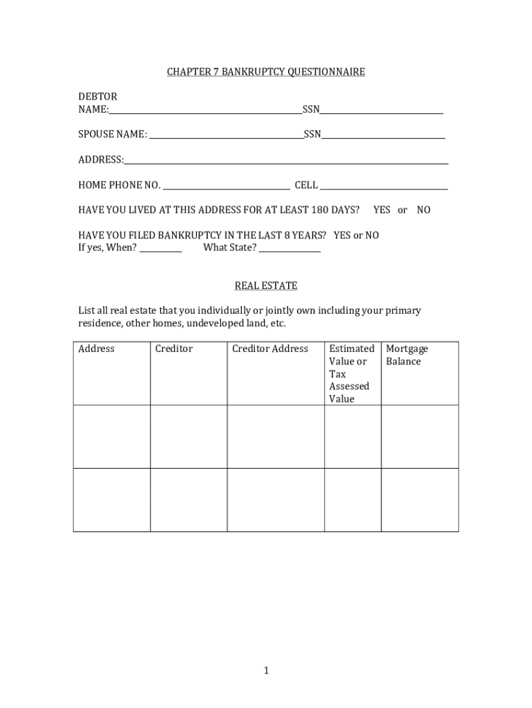 Bankruptcy Questionnaire  Form