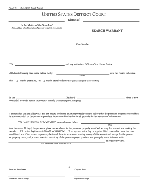 US District Court Search Warrant AO093 Form Day Translations