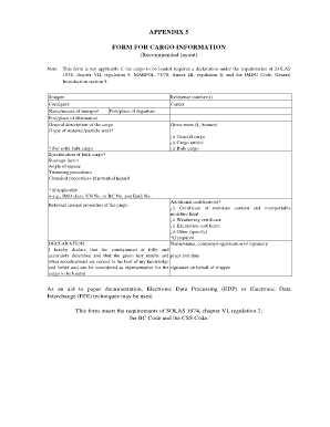 Cargo Information Sheet