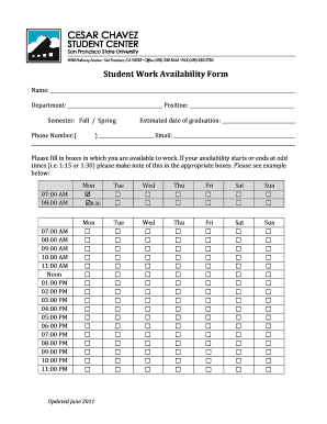 Work Availability Form