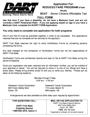 Tarta Reduced Fare App Form