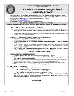 Louisiana Concealed Handgun Permit Application Packet  Form