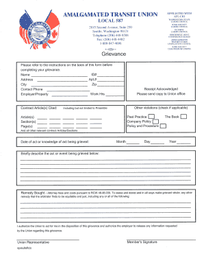 Grievance Form ATU Local 587