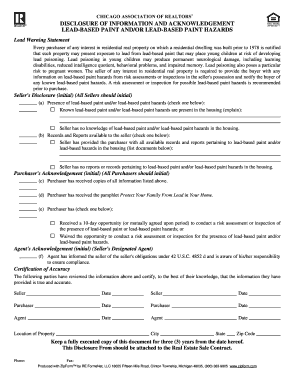 Disclosure of Information and Acknowledgement Lead Based Paint