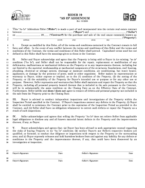 RIDER 19 &quot;AS IS&quot; ADDENDUM  Form