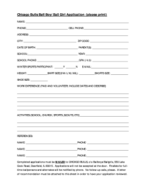 Ball Boy Application  Form
