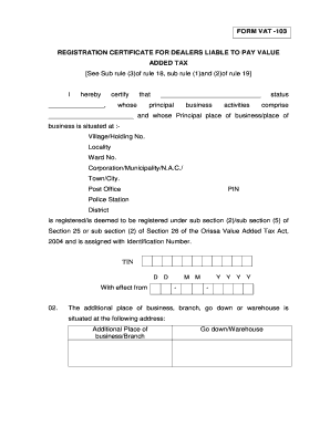 Vat 103 Certificate  Form