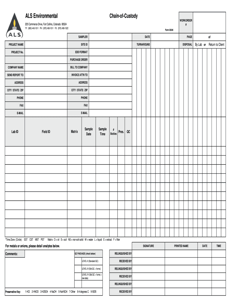 Als Chain of Custody  Form