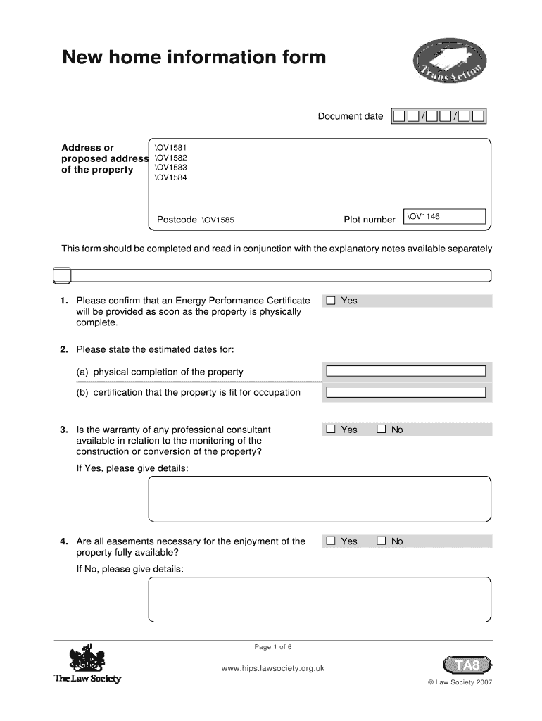 New Home Information Form