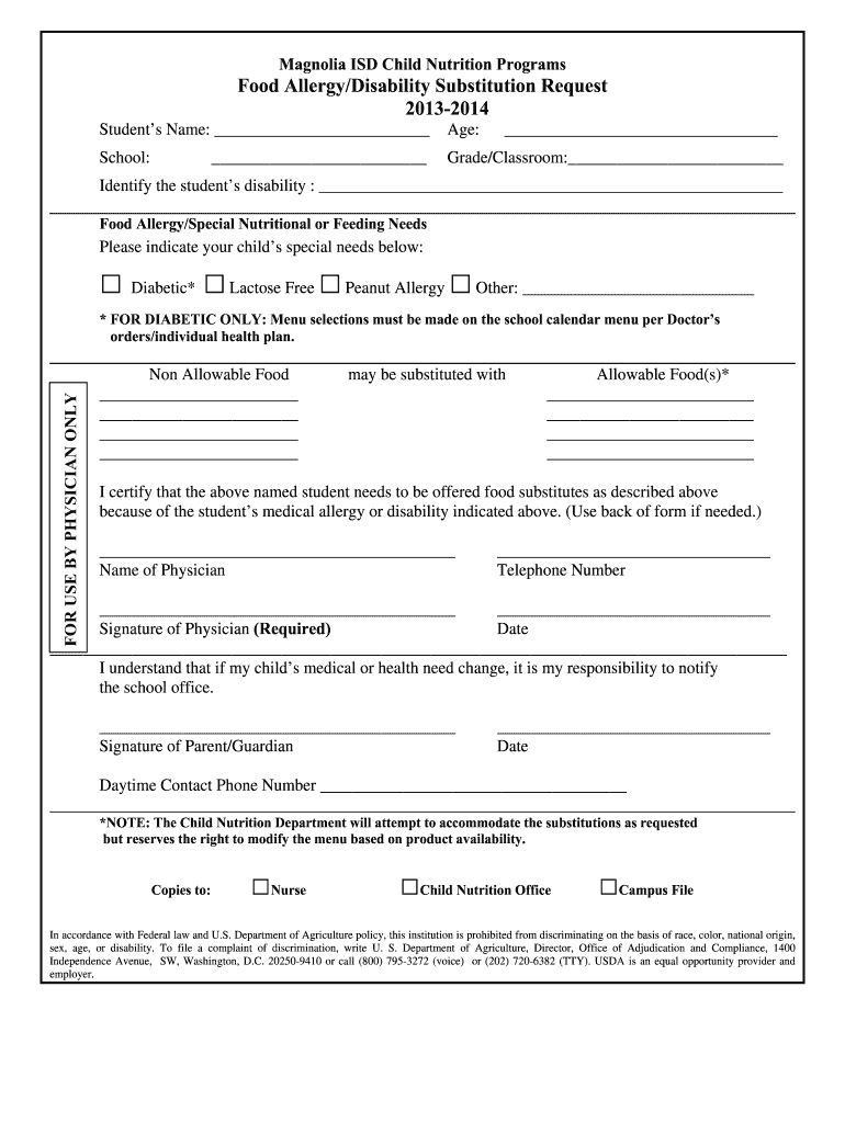  Fare Allergy Form in Word Document 2013