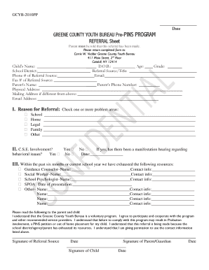 Pre PINS Referral Sheet Greene County NY  Form
