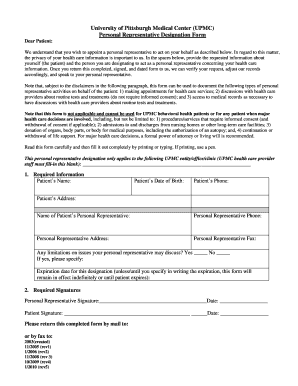 Upmc Personal Representative Form