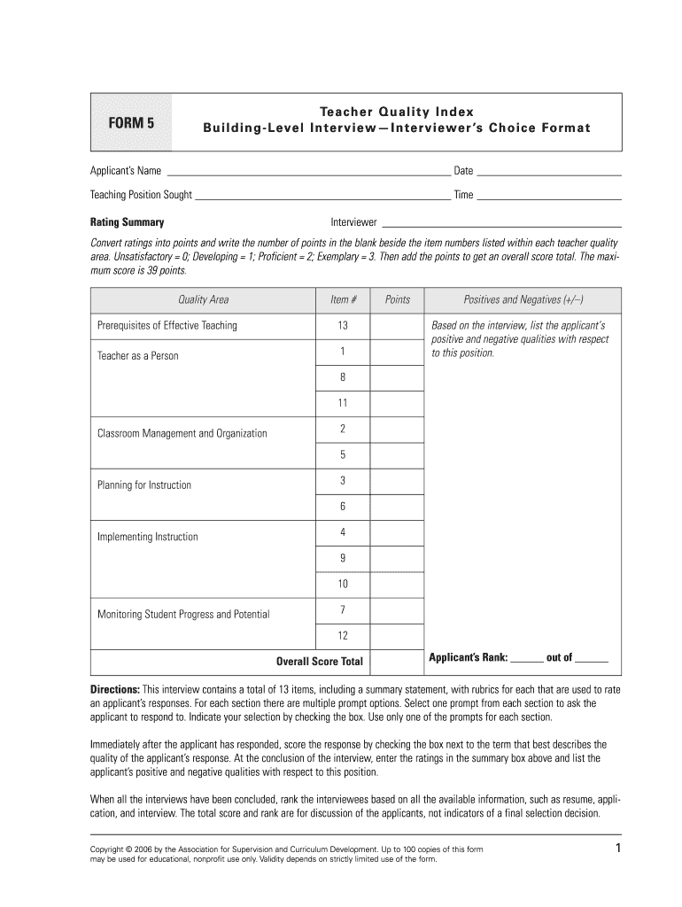 FORM 5 Teacher Quality Index Building Level Interview Evernote