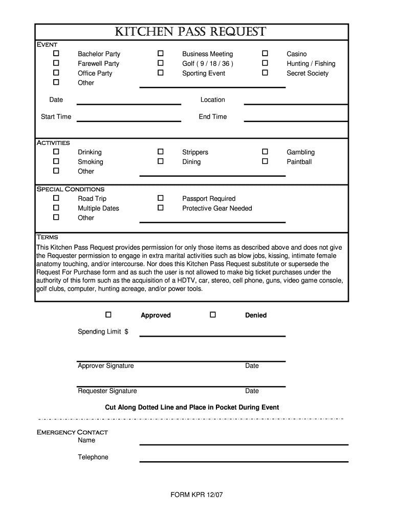  Kitchen Pass Form 2007-2024