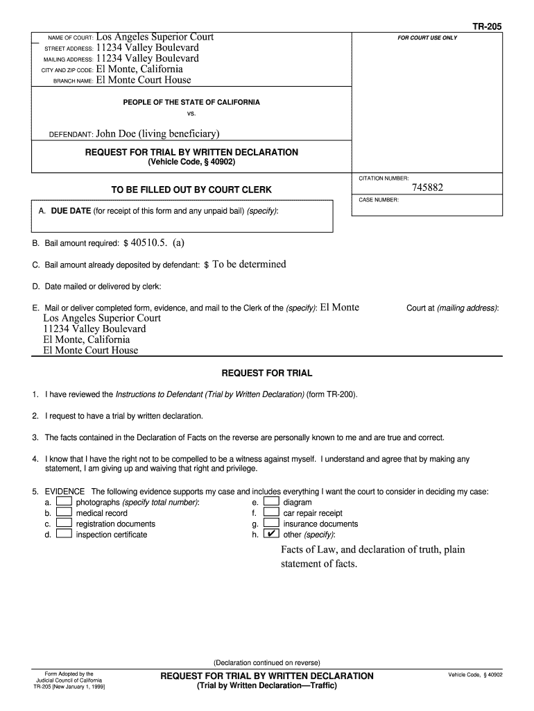 Trial by Declaration  Form