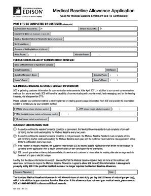 Get and Sign Medical Baseline Application PDF Southern California Edison 2012 Form