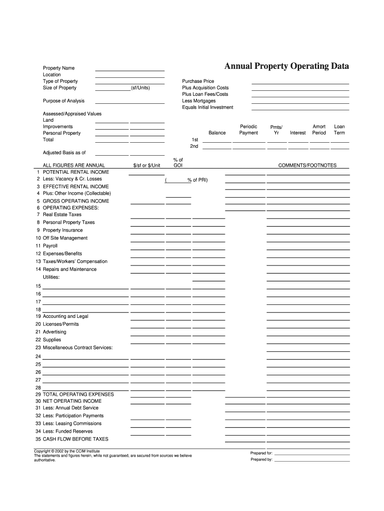 Annual Property Operating Data Sheet  Form