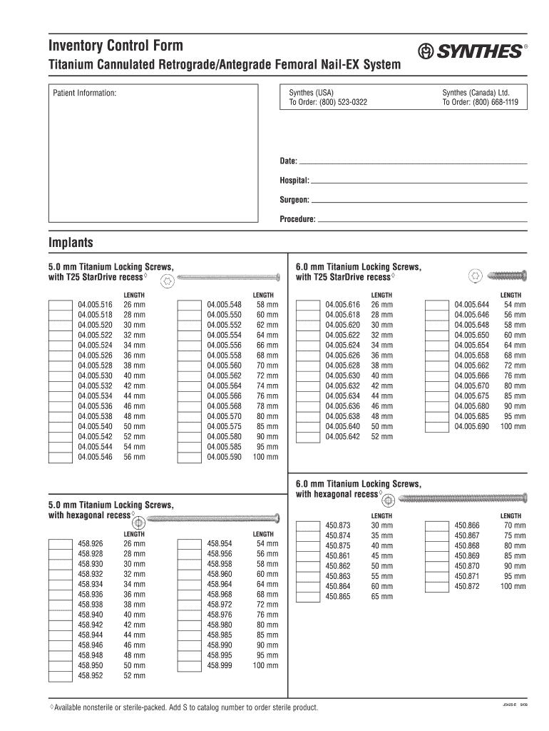  Synthes Rafn Inventory 2009