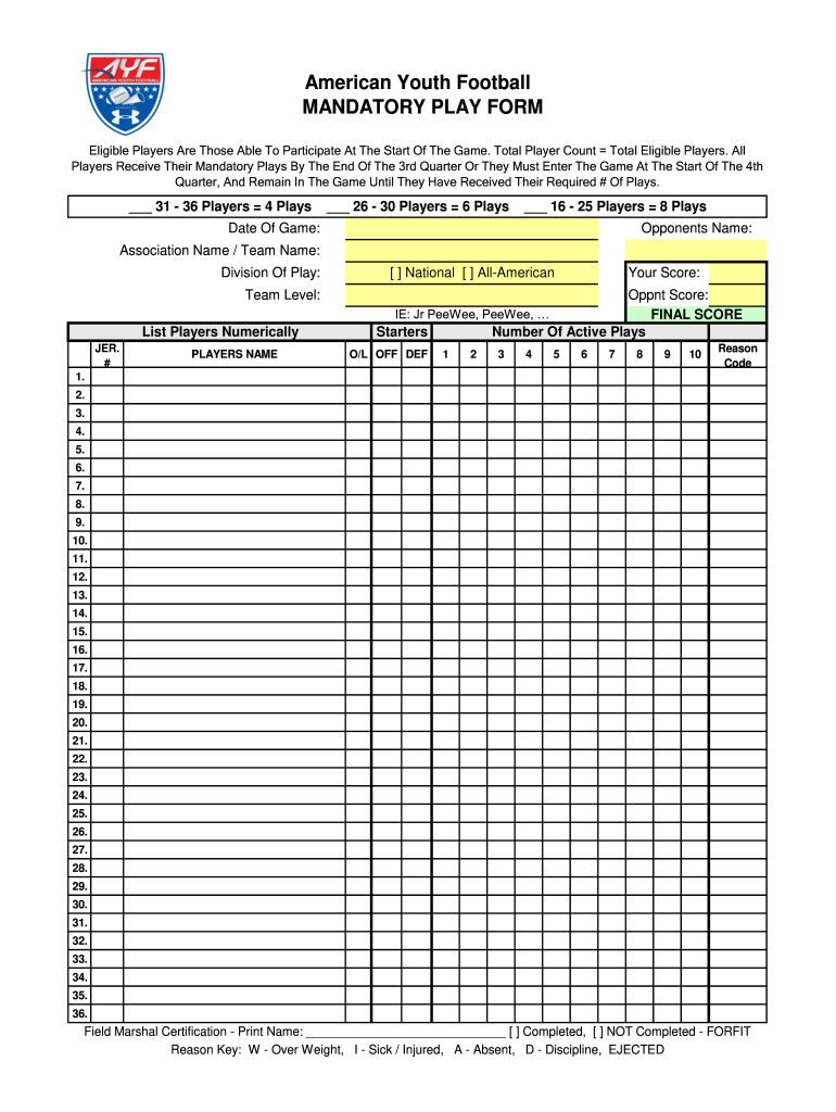 Mandatory Play Roster Form