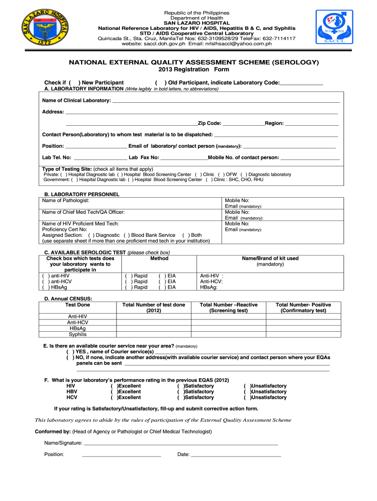 Neqas Serology Registration Form