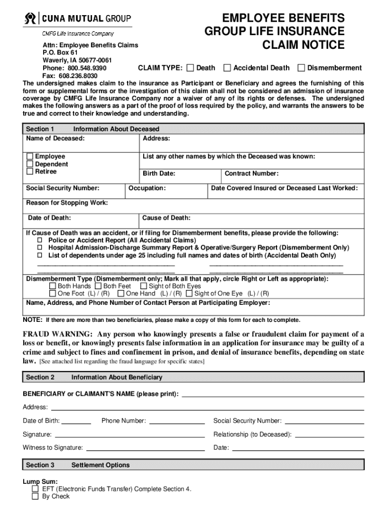 Cuna Mutual Life Insurance Death Claim Form