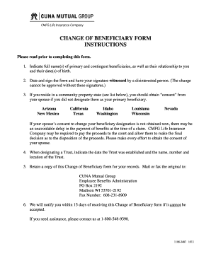 Cuna Mutual Life Insurance Change Beneficiary Form