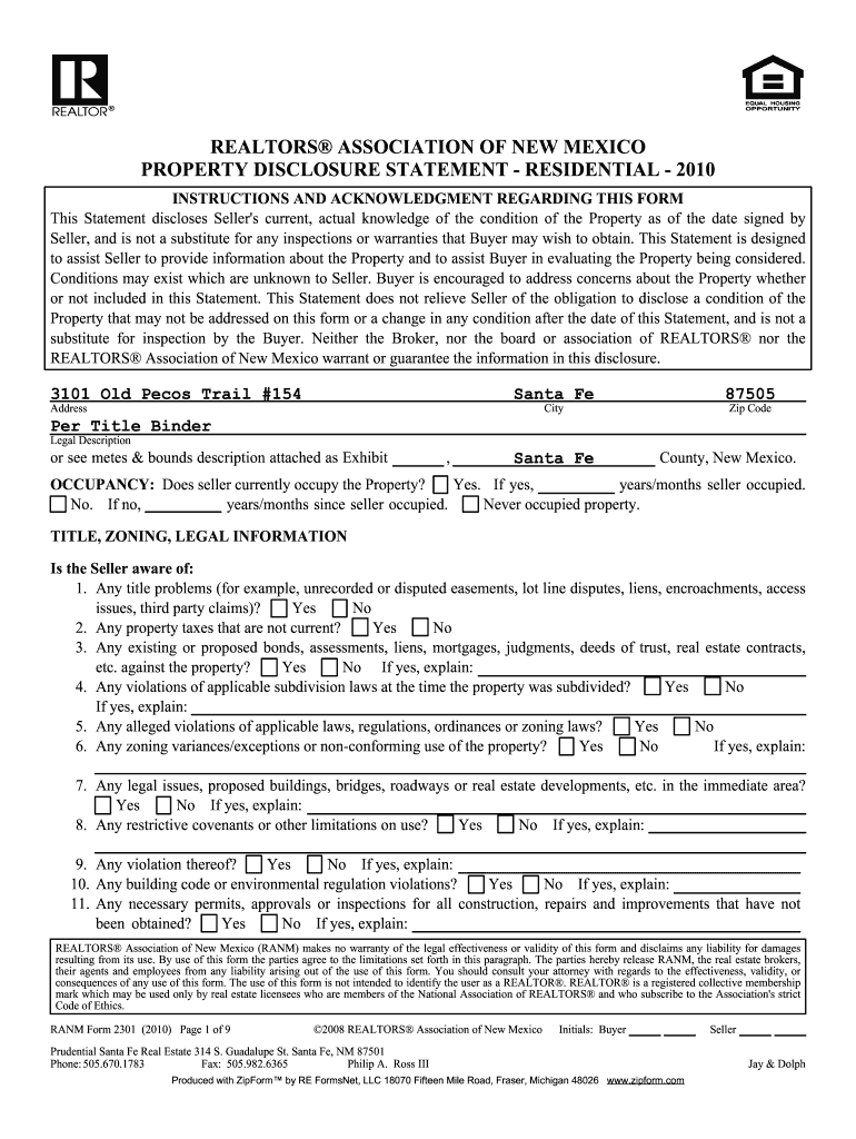 New Mexico Seller's Property Disclosure  Form