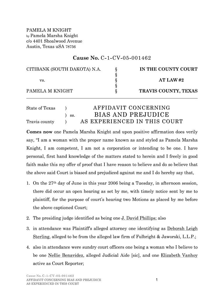 Affidavit of Bias and Prejudice  Dom School  Form