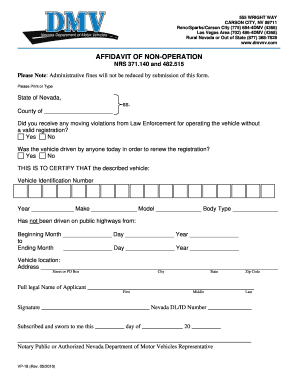 Affidavit of Non Operation Nevada  Form