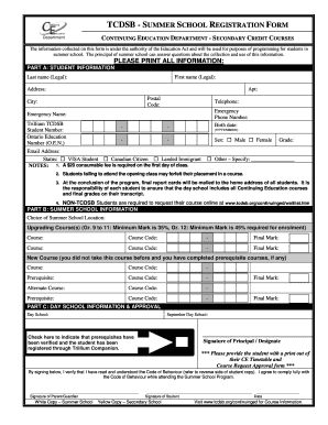 Tcdsb Summer School  Form