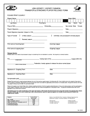 Usa Hockey Hockey Canada Transfer &amp; Standard Player Release Form