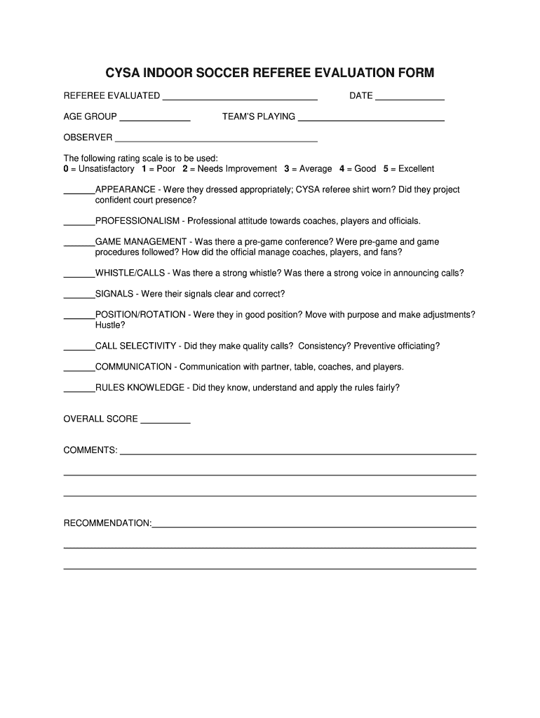 Soccer Referee Evaluation Form