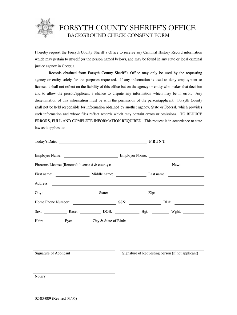 Forsyth County Background Check  Form