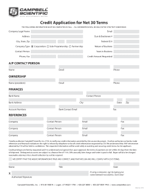 Credit Application for Net 30 Terms Campbell Scientific  Form