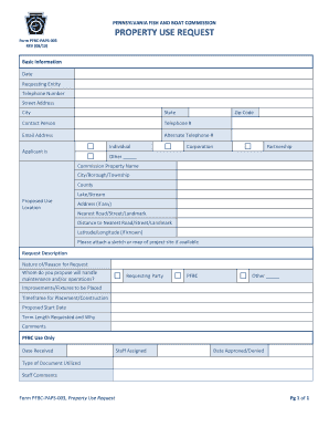 Property Use Request PFBC PAPS 003 Pennsylvania Fish and  Form