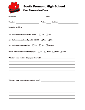 Printable Peer Observation Form Home South Fremont High School