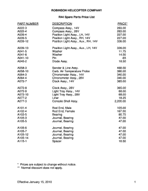 Private Helicopter Price List  Form