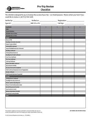 Pre Trip Review Checklist Universal Weather and Aviation Inc  Form