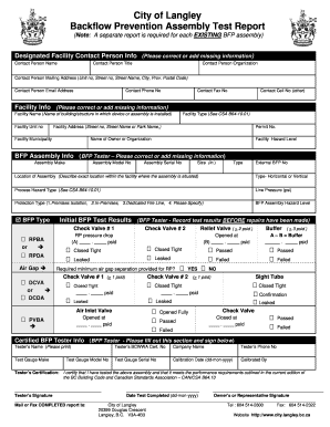 City of Langley Backflow Prevention Assembly Test Report Xplorex  Form