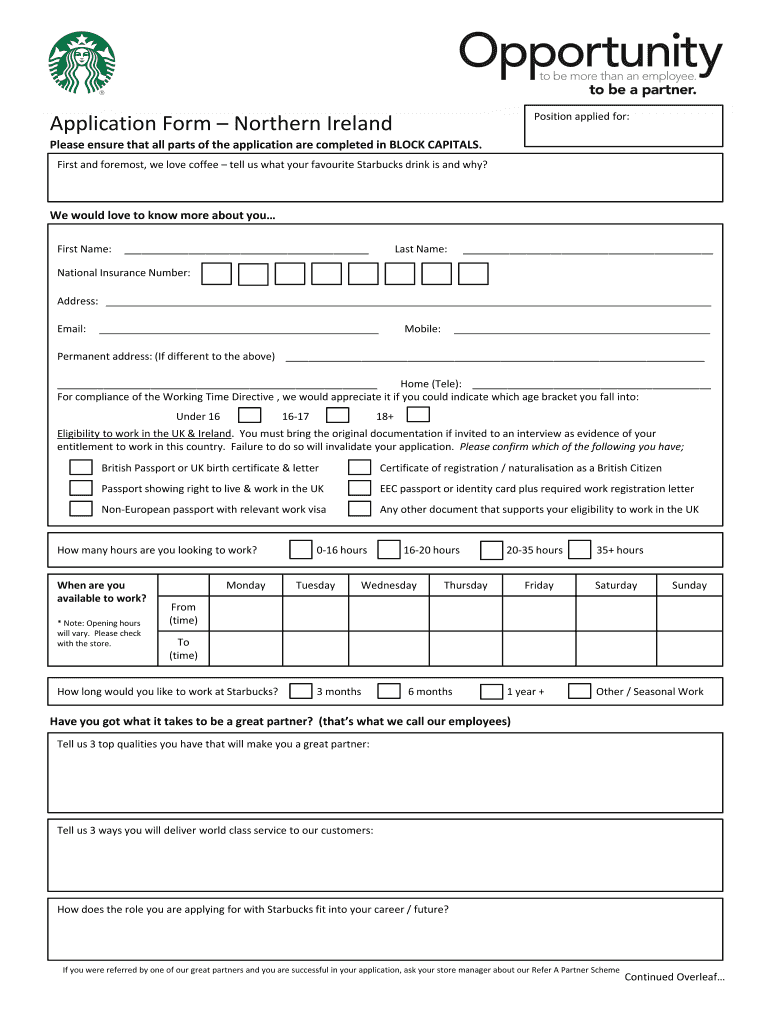 Starbucks Transfer Request Form