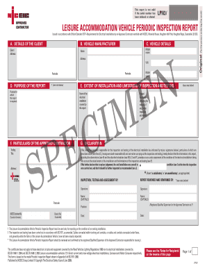Leisure Accommadation Vehilce Periodic Inspection Report  Form