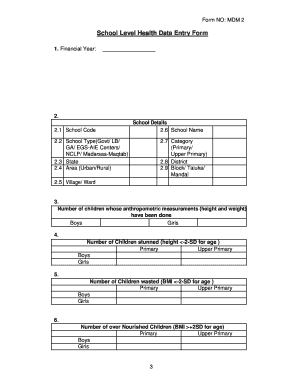 School Level Health Data Form